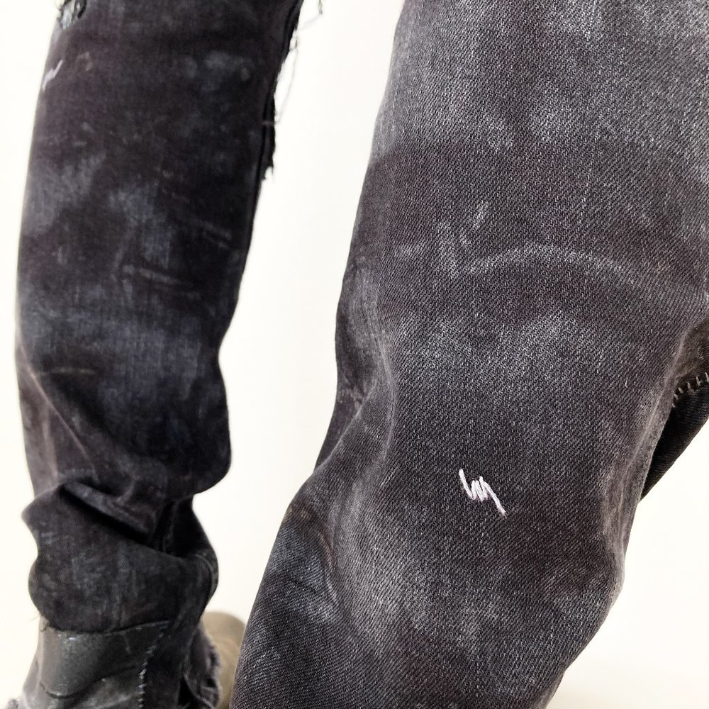 Black Rocker Jeans Acid Wash Metallic Silver Denim - Picture 9 of 16